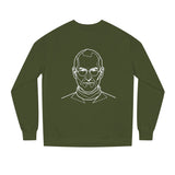 Black S.J. sweatshirt featuring the quote "The people crazy enough to think they can change the world" from the Visionaries Series by Printify.