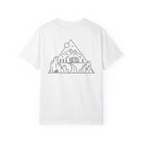 Printify Road Trip T-Shirt from the Nature Series featuring the quote "Nowhere to Be. Everywhere to Go." displayed on the front.