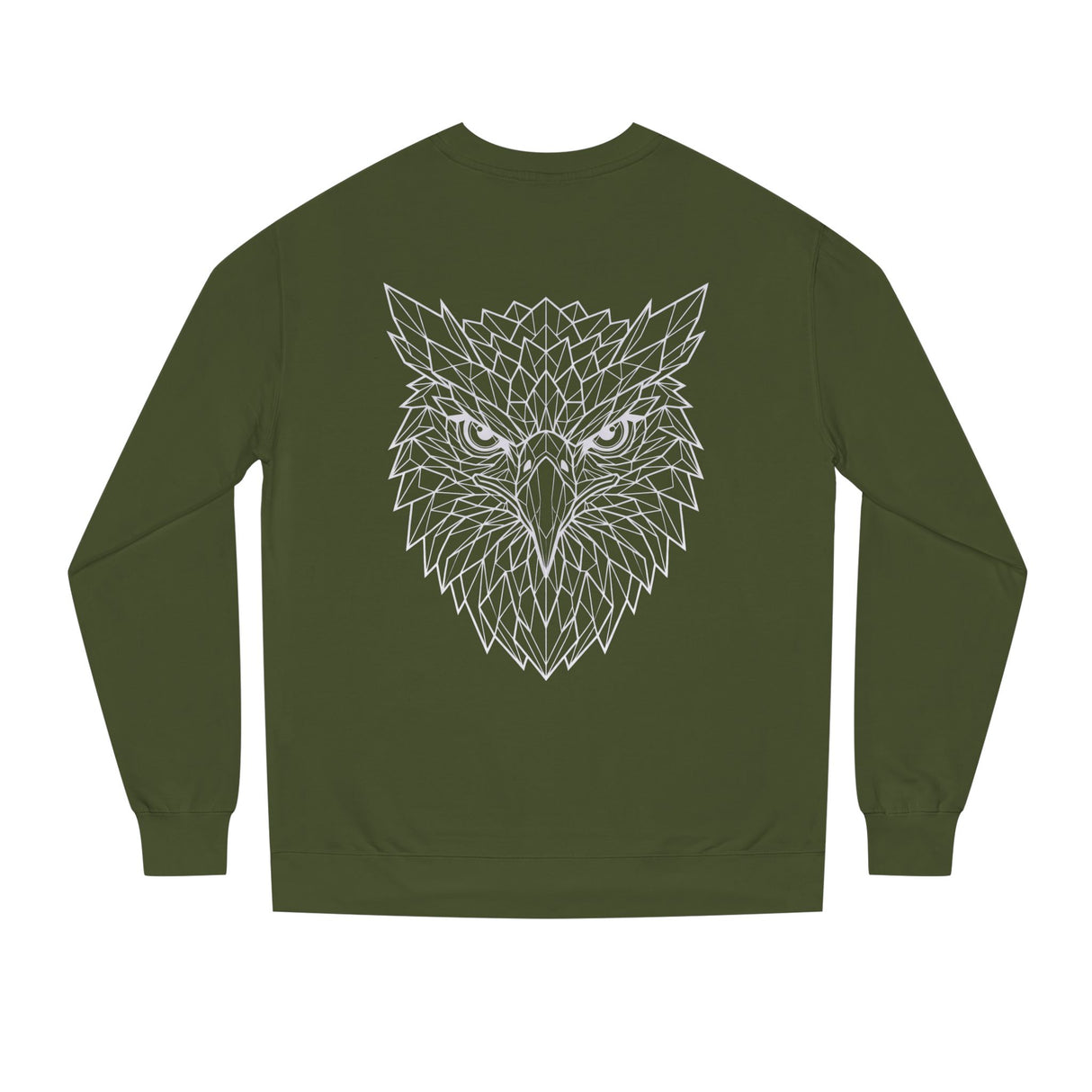 Eagle Sweatshirt with "Rise Above Everything" slogan, featuring geometric eagle design, by Printify in the Geometric Animal Series.