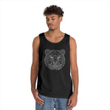 Gray Bear Tank Top from Printify's Geometric Animal Series featuring "Unbothered. Unmoved. Undefeated." design.
