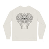 Gray Cobra Sweatshirt with "Patience is the Deadliest Weapon" text from Printify's Geometric Animal Series, featuring a geometric snake design.