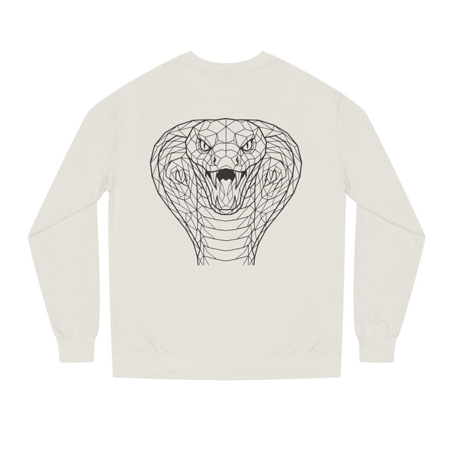 Gray Cobra Sweatshirt with "Patience is the Deadliest Weapon" text from Printify's Geometric Animal Series, featuring a geometric snake design.