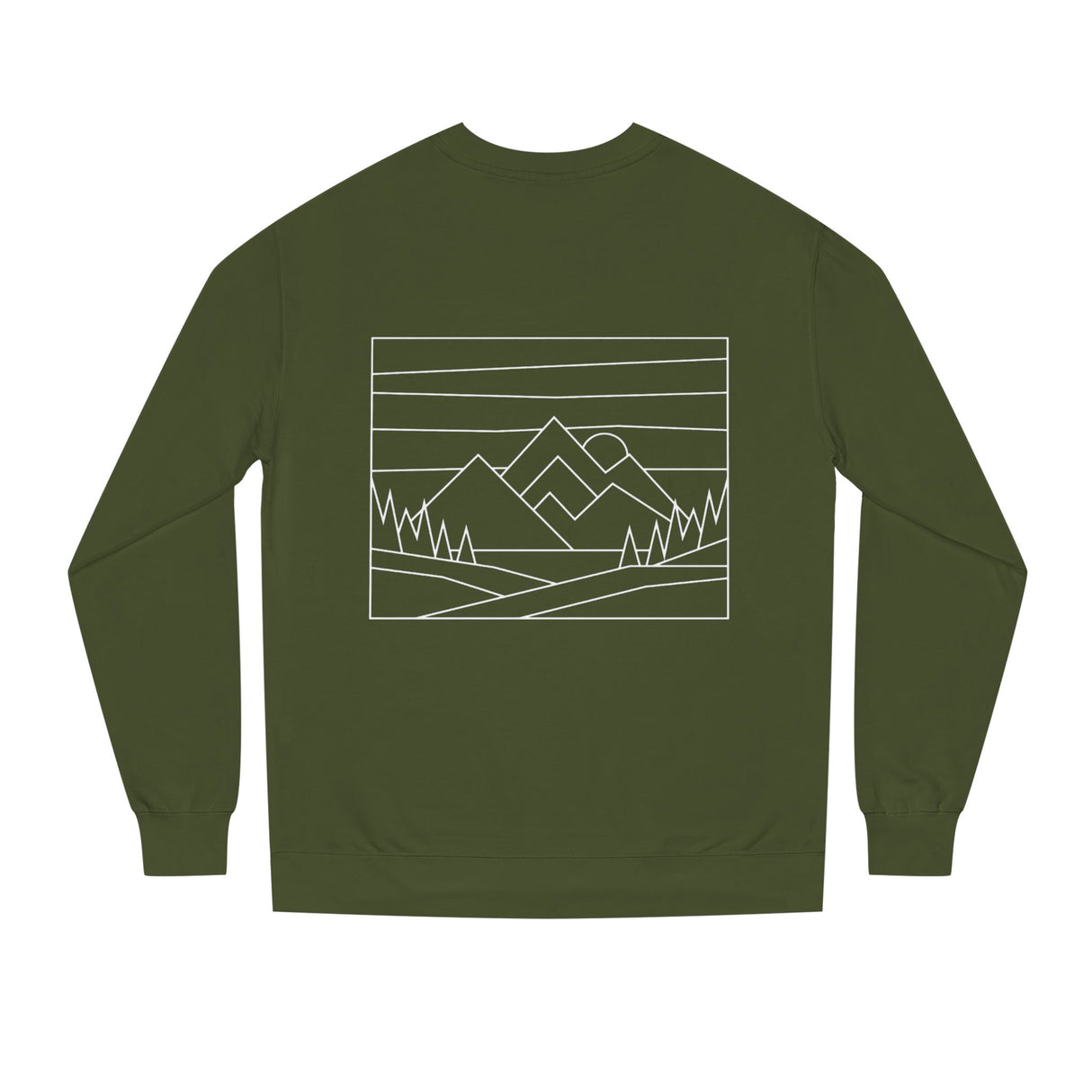 Printify Mountain Sweatshirt from the Nature Series featuring a mountain graphic and the phrase "Built by Nature. Shaped by Choice."