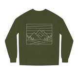 Printify Mountain Sweatshirt from the Nature Series featuring a mountain graphic and the phrase "Built by Nature. Shaped by Choice."