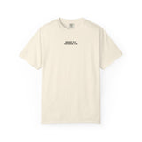 Printify Road Trip T-shirt from the Nature Series featuring the quote "Nowhere to Be. Everywhere to Go" displayed on a casual tee.