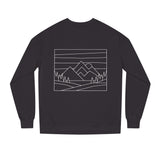 Gray mountain sweatshirt by Printify from the Nature Series featuring a mountain graphic and the slogan "Built by Nature. Shaped by Choice."