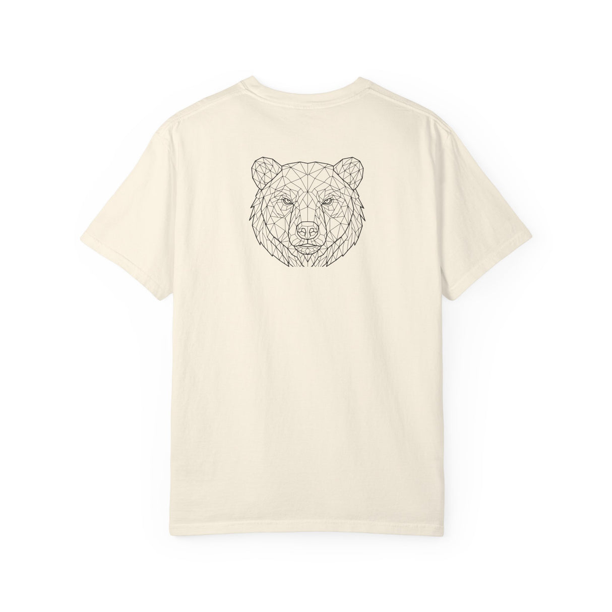 Gray Bear Tee T-shirt from Printify's Geometric Animal Series featuring "Unbothered. Unmoved. Undefeated." print.