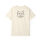 Gray Bear Tee T-shirt from Printify's Geometric Animal Series featuring "Unbothered. Unmoved. Undefeated." print.