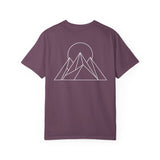 Black Peak Tee T-shirt from Printify's Nature Series featuring "Built to Rise" slogan and nature-inspired design.