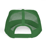 Printify Peak Trucker Hat from the Nature Series with "Built to Rise" slogan, featuring mesh back and adjustable snap closure.