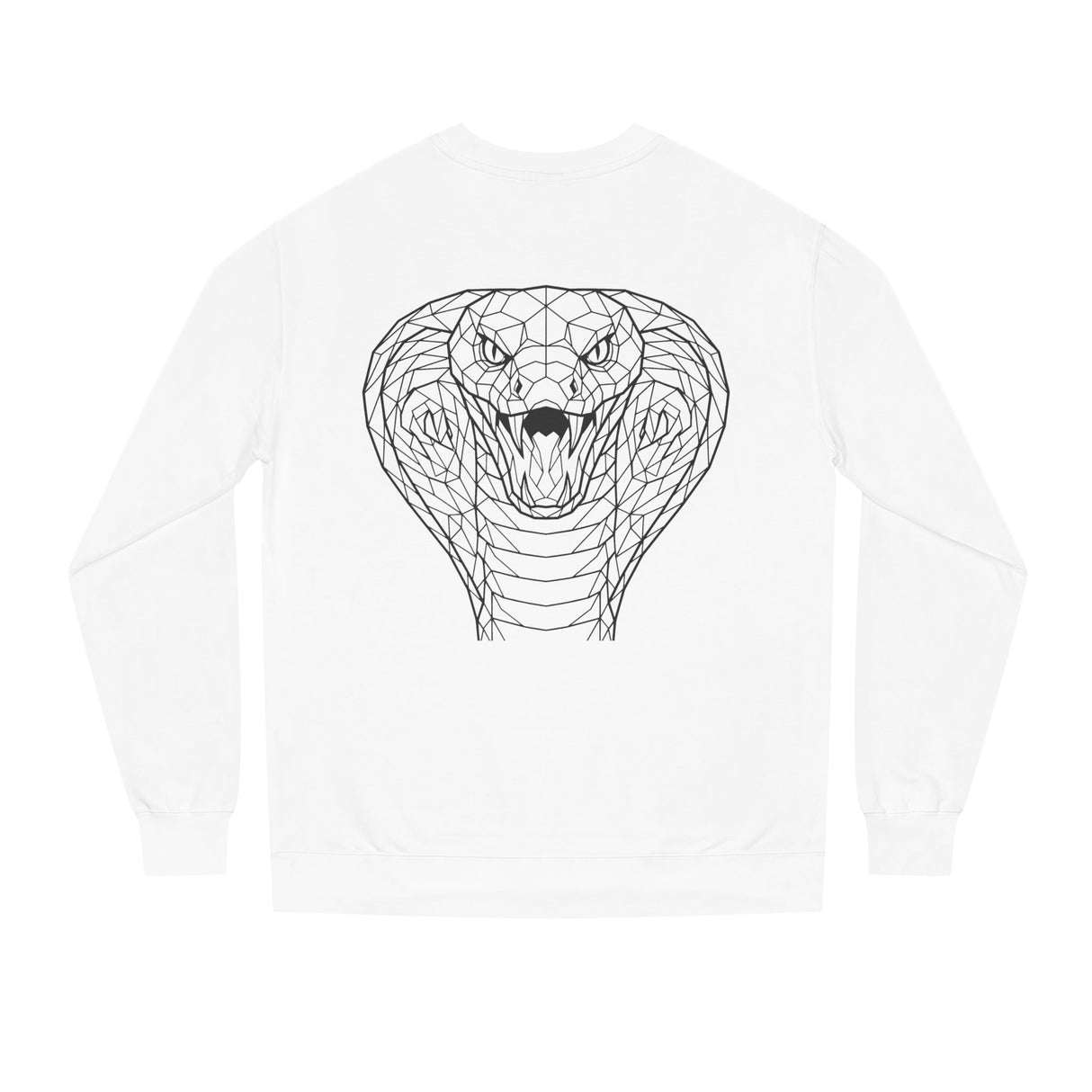 Cobra Sweatshirt by Printify featuring geometric animal design and the quote "Patience is the Deadliest Weapon."