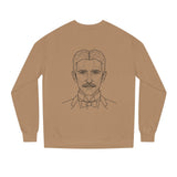 N. Tesla sweatshirt from the Visionaries Series by Printify featuring the quote "Think in Terms of Energy, Frequency and Vibration."
