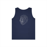 Gray lion tank top from Printify's geometric animal series featuring the slogan "King Is a Standard. Not a Title."