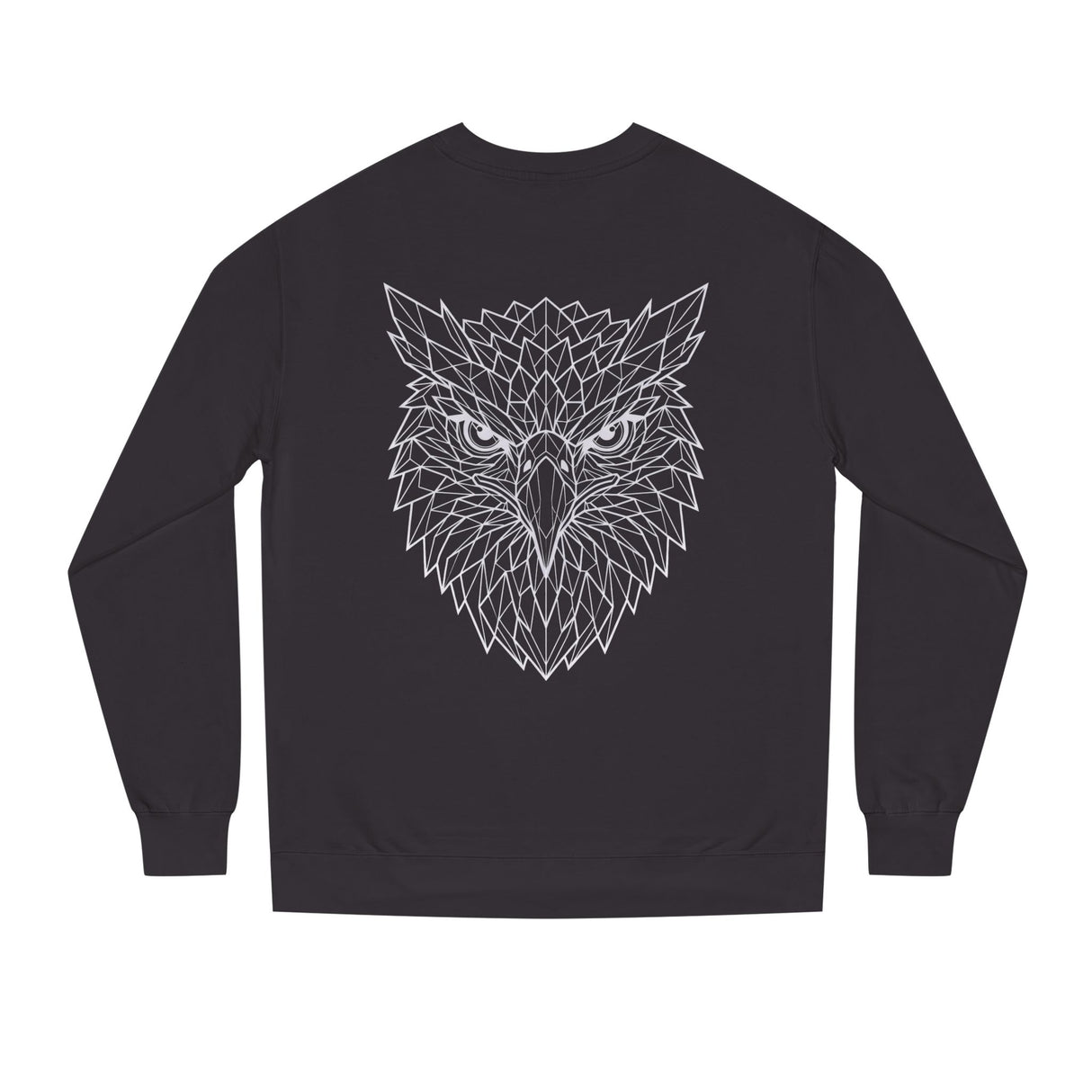 Eagle Sweatshirt from Printify's Geometric Animal Series featuring a stylized eagle design on a cozy sweatshirt.