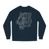 Gray Tiger Sweatshirt from Printify's Geometric Animal Series featuring "Fear Nothing. Earn Respect." text and bold tiger graphic.