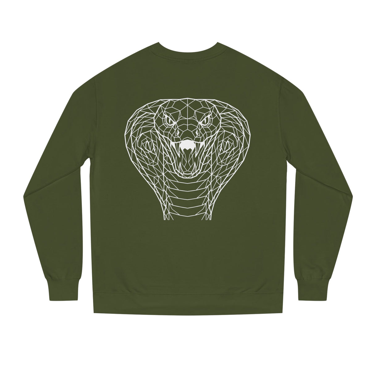 Cobra Sweatshirt from Printify's Geometric Animal Series featuring the quote "Patience is the Deadliest Weapon" on a stylish sweatshirt.