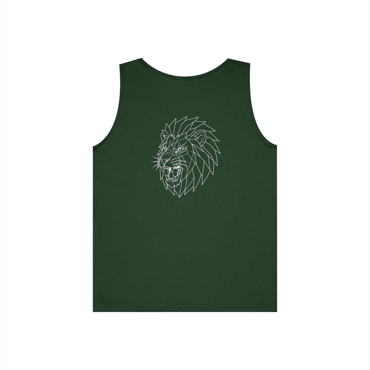 Lion Tank Top from Printify featuring geometric lion design and the phrase "King Is a Standard. Not a Title." on a casual sleeveless shirt.