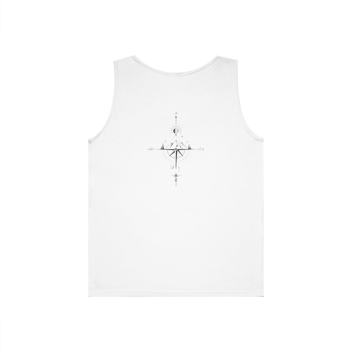 Printed compass tank top from the Nature Series by Printify, featuring "True North Is Within" text on a breathable sleeveless shirt.