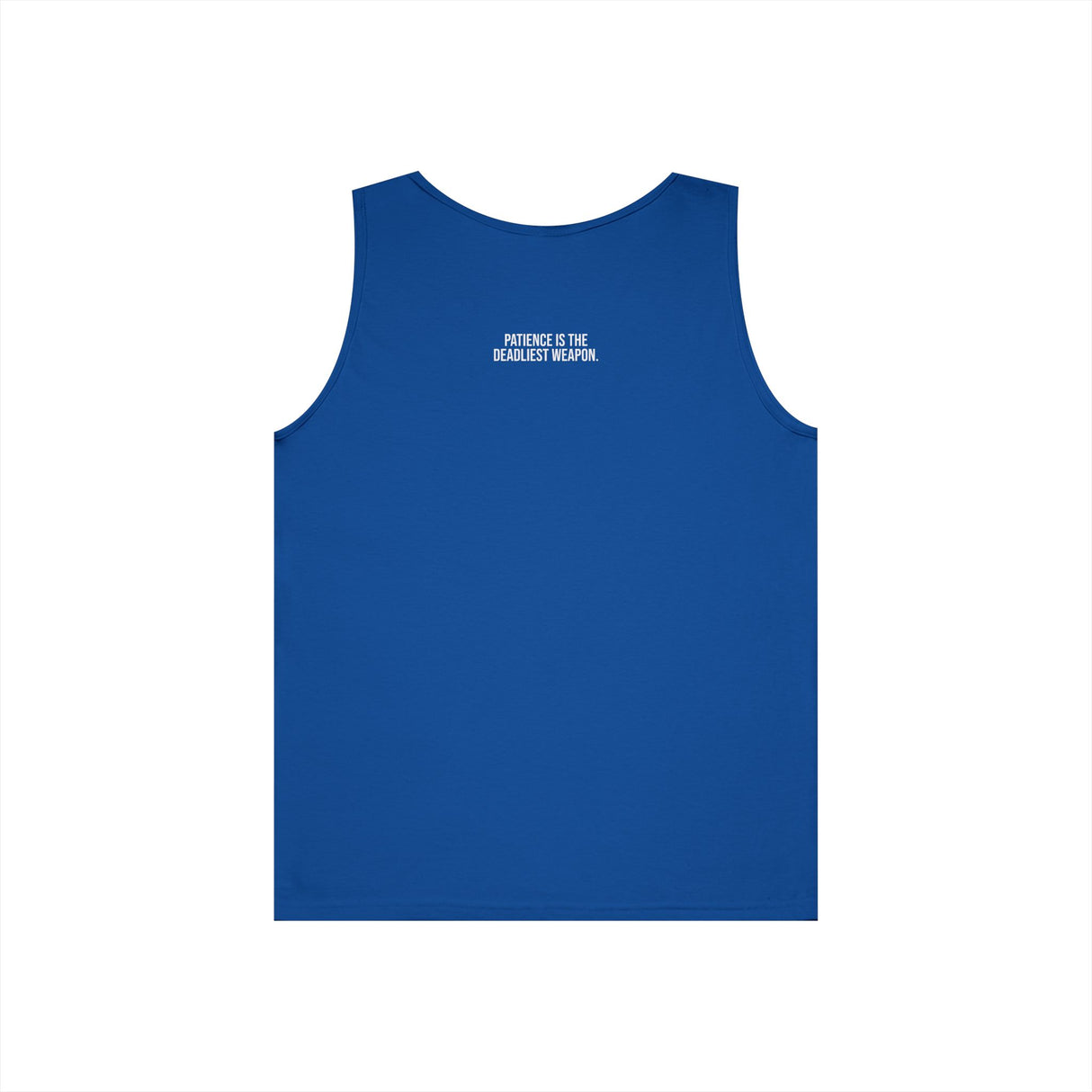 Gray Cobra Tank Top from the Geometric Animal Series by Printify, featuring a sleek cobra design and the phrase "Patience is the Deadliest Weapon."