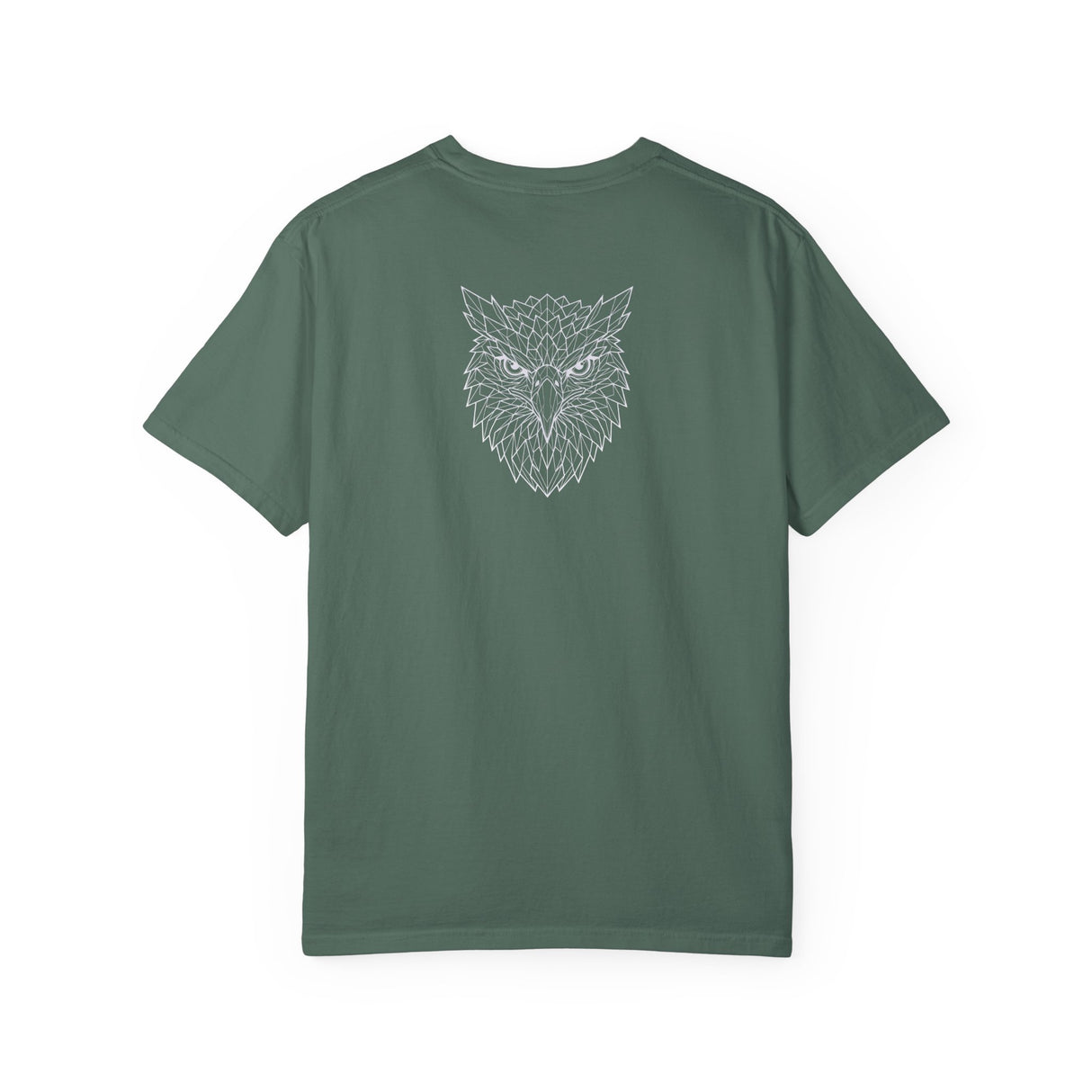 Black Eagle graphic T-shirt featuring geometric animal design and the "Rise Above Everything" slogan, casual wear by Printify.