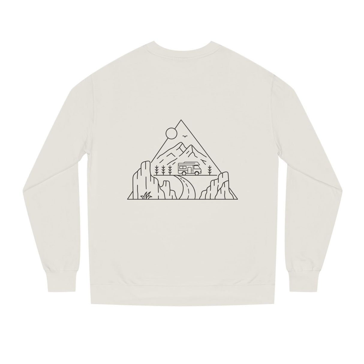 Printify Road Trip Sweatshirt from the Nature Series featuring the quote "Nowhere to Be. Everywhere to Go." in soft fabric.