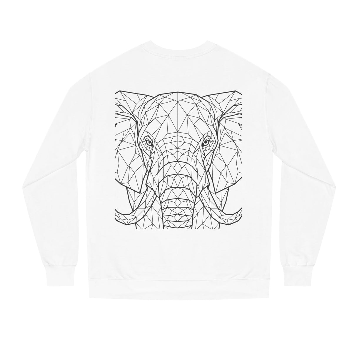 Gray elephant sweatshirt featuring geometric animal design and the phrase "Thick Skin. Soft Heart." from Printify's geometric animal series.