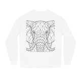 Gray elephant sweatshirt featuring geometric animal design and the phrase "Thick Skin. Soft Heart." from Printify's geometric animal series.