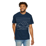 Printify Mountain Tee T-shirt from the Nature Series featuring the slogan "Built by Nature. Shaped by Choice." displayed on the front.