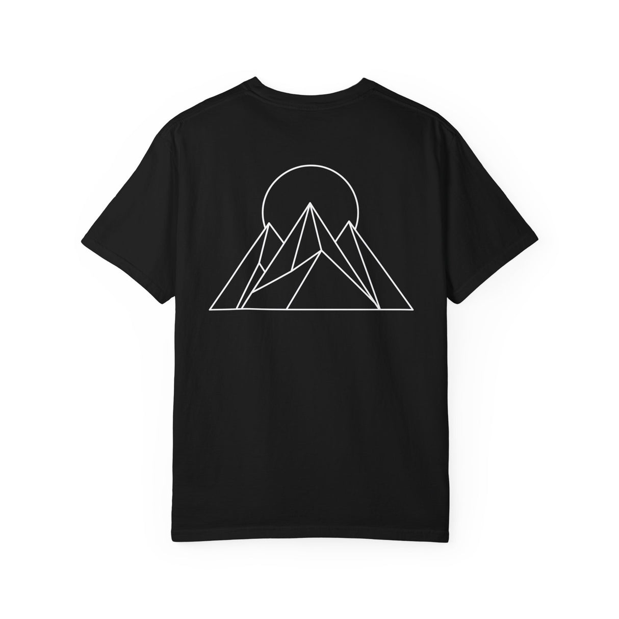 Black Peak Tee T-shirt from the Nature Series by Printify, featuring the "Built to Rise" slogan and nature-inspired design.