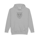 Gray owl hoodie from Printify's Geometric Animal Series featuring an owl design and the phrase "See Everything. Say Nothing."