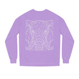 Gray elephant sweatshirt from Printify's Geometric Animal Series featuring "Thick Skin. Soft Heart." graphic on the front.