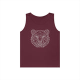 Gray Bear Tank Top from Printify's Geometric Animal Series featuring "Unbothered. Unmoved. Undefeated." text and animal graphic.