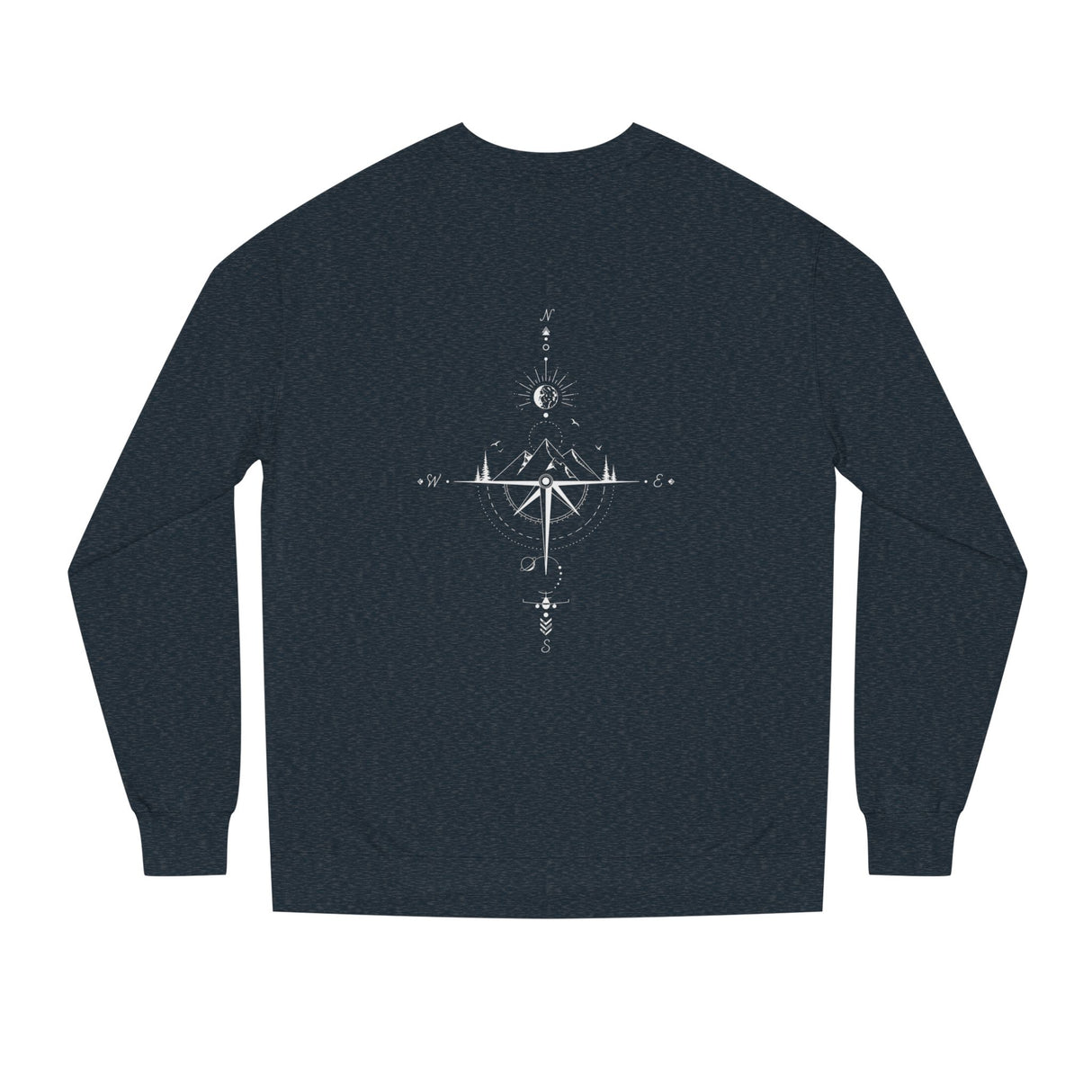 Gray Compass Sweatshirt from Printify's Nature Series featuring "True North Is Within" text and a compass graphic on the front.