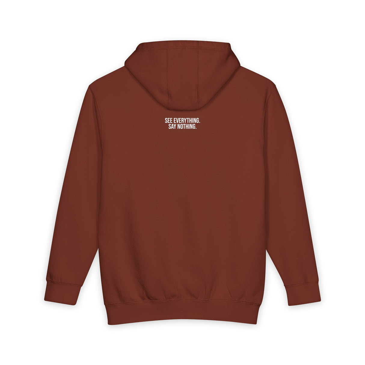 Gray owl hoodie from Printify's geometric animal series featuring a "See Everything. Say Nothing." design on the front.