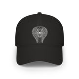 Cobra Baseball Cap by Printify featuring geometric animal design and the quote "Patience is the Deadliest Weapon."