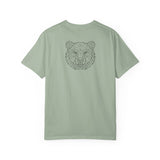 Printify Bear Tee T-shirt featuring geometric bear design with "Unbothered. Unmoved. Undefeated." text from the Geometric Animal Series.