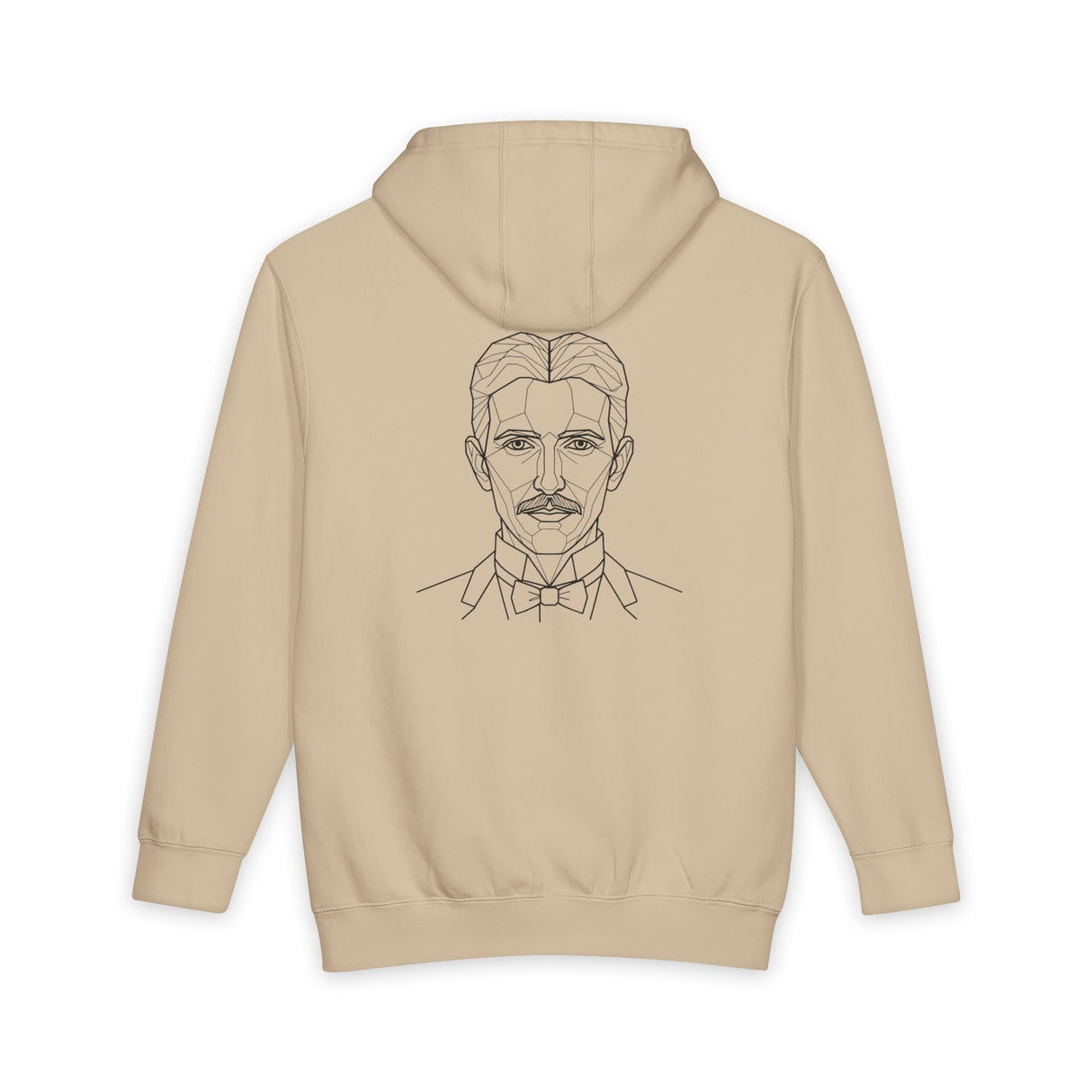N. Tesla hoodie featuring the quote "Think in Terms of Energy, Frequency and Vibration" from the Visionaries Series by Printify.