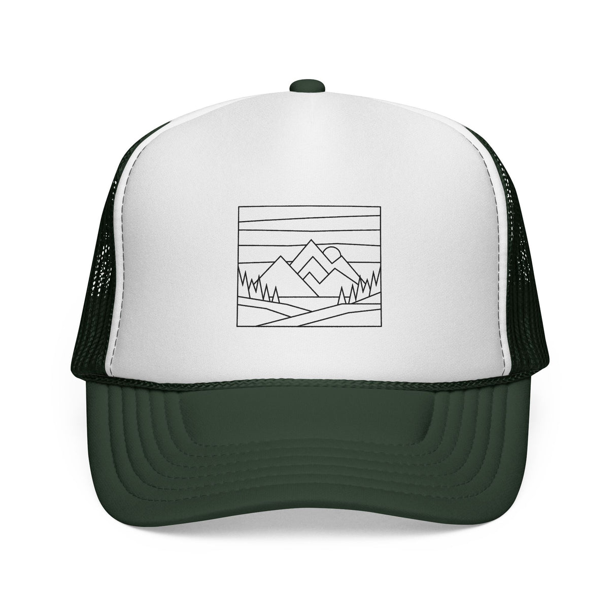 Printify Mountain Trucker Hat from the Nature Series featuring rugged design and adjustable snapback closure.