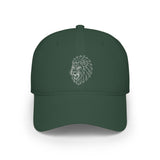 Lion-themed baseball cap from Printify's geometric animal series featuring the quote "King Is a Standard. Not a Title."