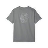 Gray Lion Tee featuring geometric lion design and the phrase "King Is a Standard. Not a Title." by Printify.