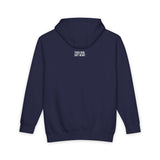 Gray elephant hoodie from Printify's Geometric Animal Series featuring the phrase "Thick Skin. Soft Heart." worn by a person.