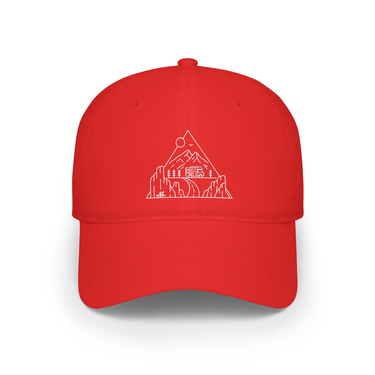 Road Trip Baseball Cap from the Nature Series featuring outdoor-themed design and adjustable fit, by Printify.