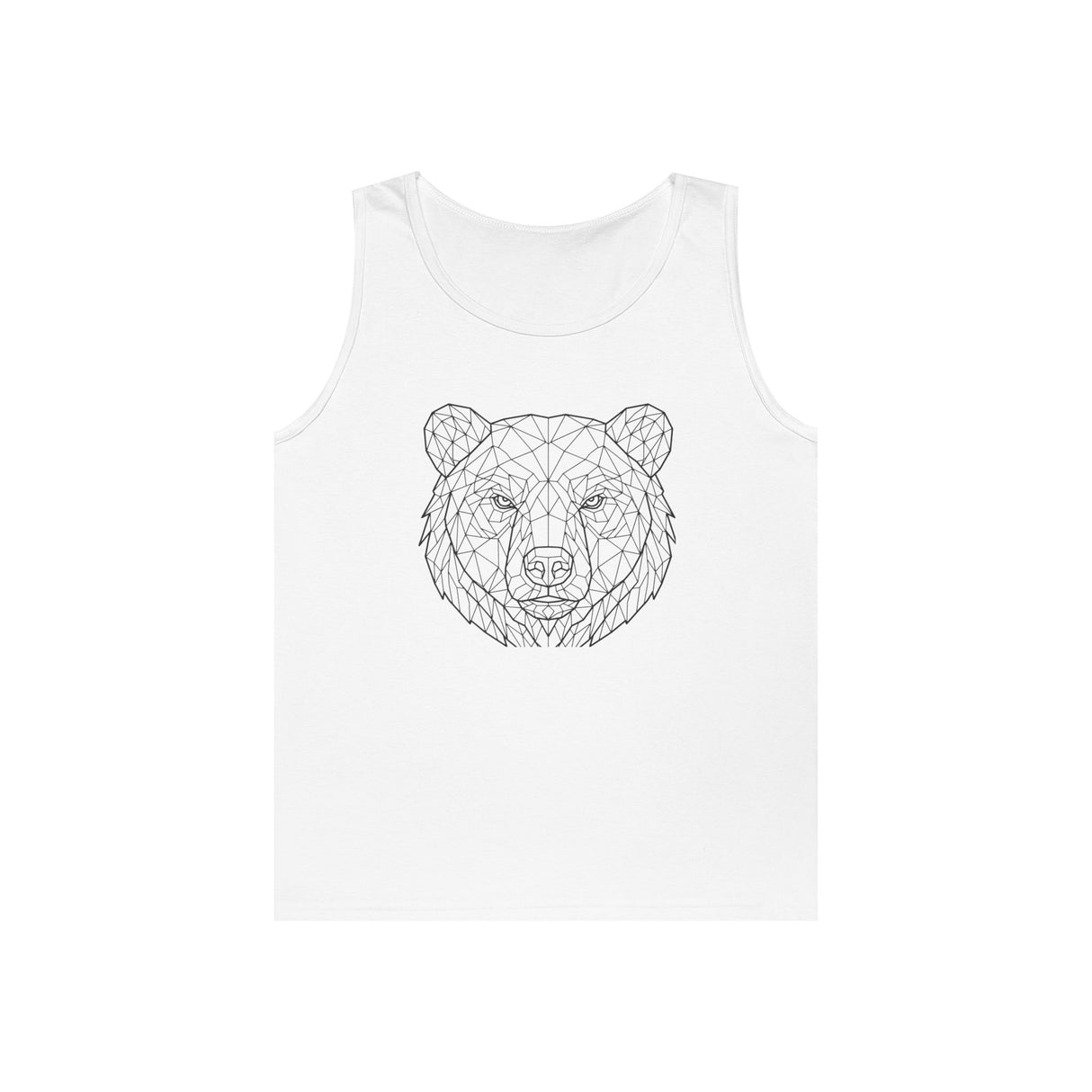 Gray Bear Tank Top from Printify's Geometric Animal Series featuring "Unbothered. Unmoved. Undefeated." text on front.