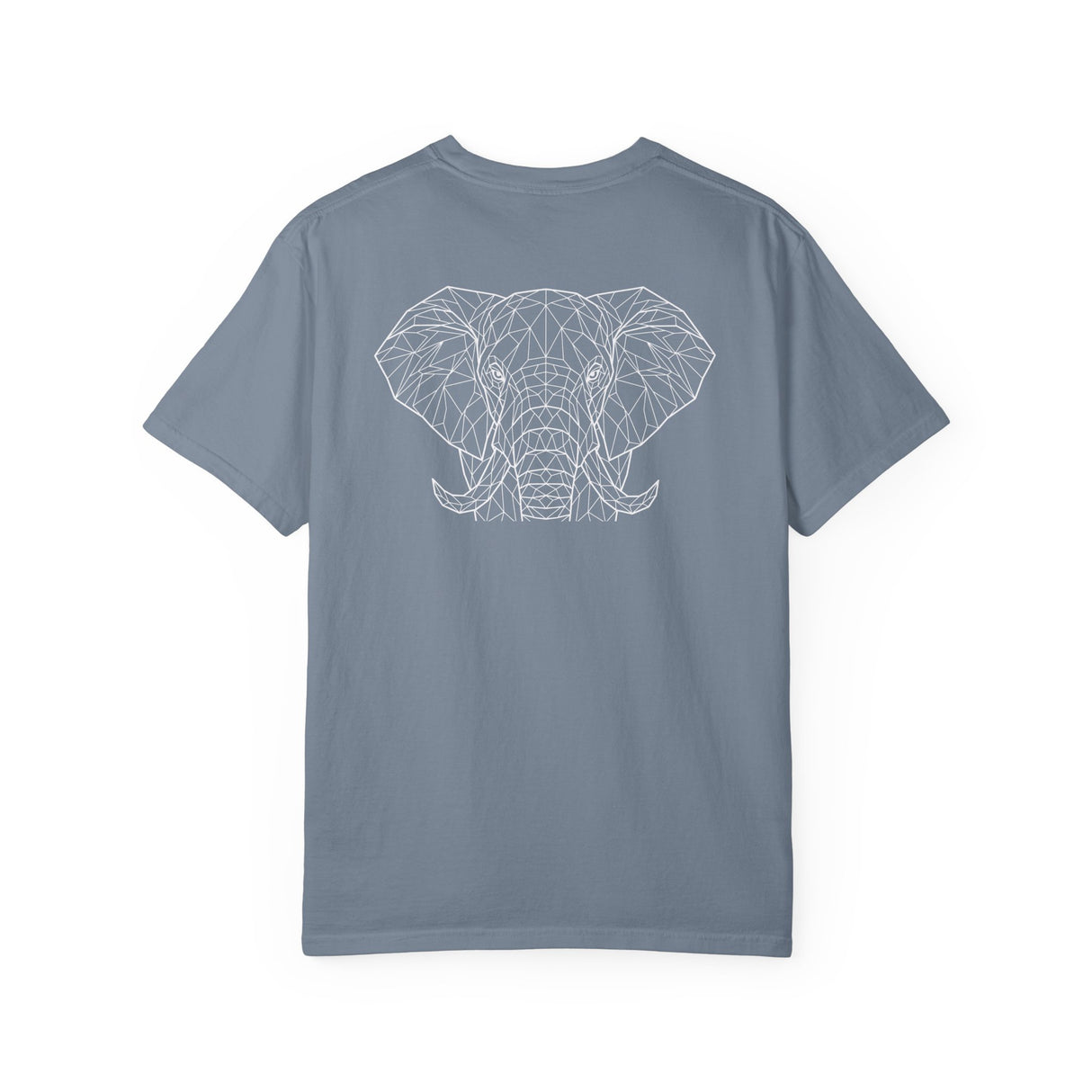 Gray elephant graphic T-shirt by Printify featuring geometric design and the quote "Thick Skin. Soft Heart." on soft cotton fabric.