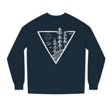 Forest Sweatshirt from Printify's Nature Series featuring "Deep Roots. High Rise." printed on a cozy, green-colored sweatshirt.