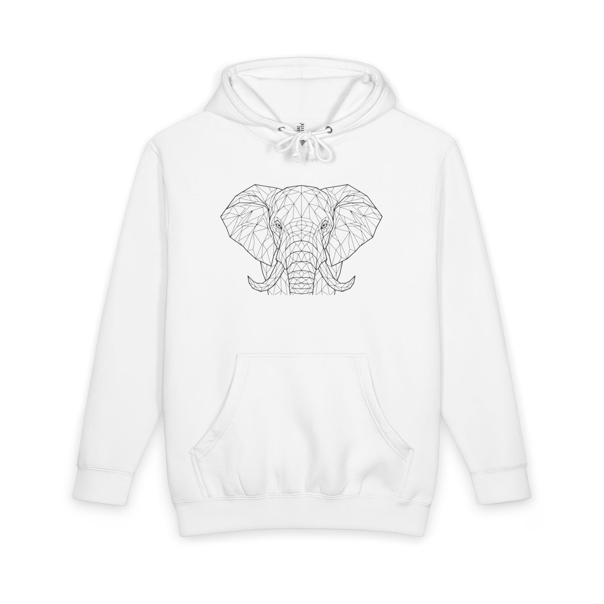 Gray elephant hoodie from the Geometric Animal Series, featuring a stylized elephant design and soft fabric.