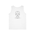 N. Tesla tank top from Visionaries Series featuring energy, frequency, and vibration quote, made by Printify in black fabric.