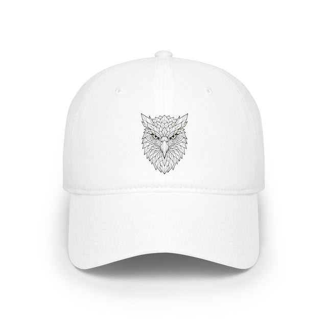 Eagle baseball cap from the Geometric Animal Series by Printify featuring a bold eagle graphic and "Rise Above Everything" slogan.