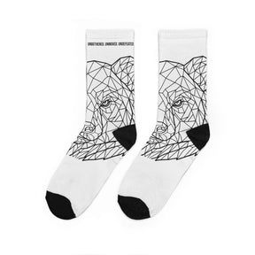 All-over print of Bear Crew Socks from the Geometric Animal Series featuring bold, unbothered bear designs by Printify.