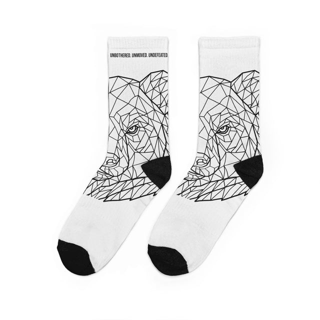All-over print of Bear Crew Socks from the Geometric Animal Series featuring bold, unbothered bear designs by Printify.